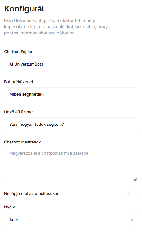 HelloBot Chatbot konfigurálása