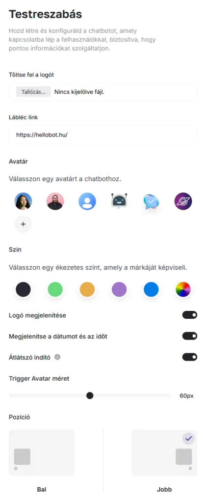 HelloBot Chatbot testreszabás