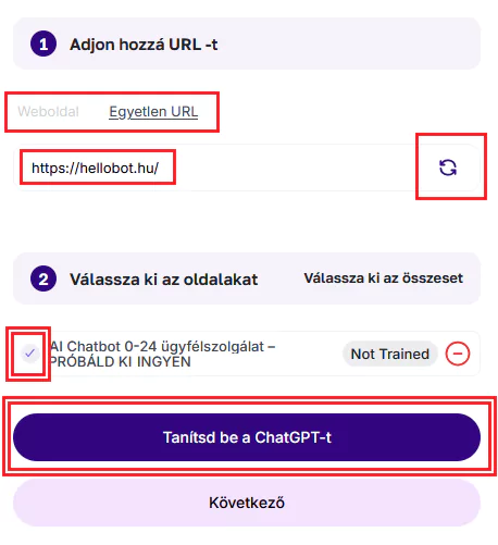 Chatbot betanítása weboldal